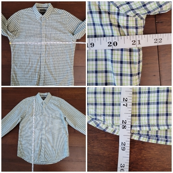 Oxbridge by Ron Bennett Modern Fit Green & Navy Plaid Button Front Shirt Size L - Picture 5 of 7